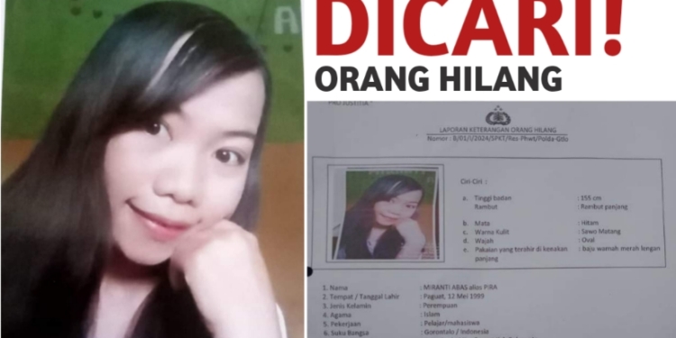 Wanita Asal Paguat Dilaporkan Hilang Sejak 4 Januari