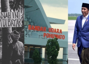 Tulisan ‘Tanah Belum Dibayar’ Hiasi Pintu Masuk Bandara Pohuwato Jelang Kedatangan Jokowi