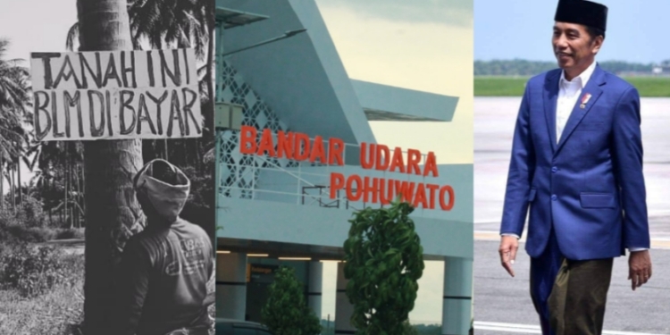 Tulisan ‘Tanah Belum Dibayar’ Hiasi Pintu Masuk Bandara Pohuwato Jelang Kedatangan Jokowi